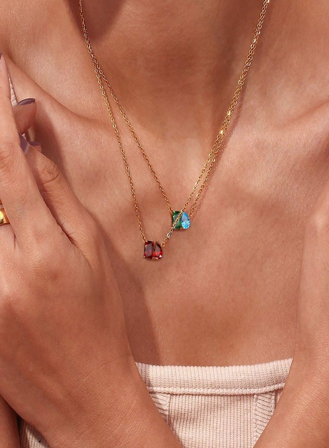 Sistble Valentines Day Gifts for Women, Birthstone Necklace for Women Mom Birthday Gifts July Ruby Necklace 14K Gold Plated Choker Necklaces Dainty Square Crystal Jewelry Birthday Gift Ideas - Image 3